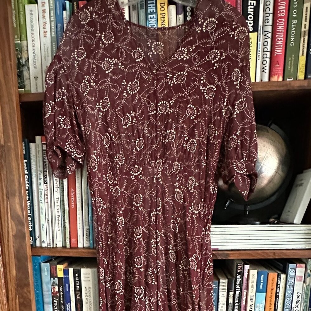 Vintage 1990s Anna Sui Floral Viscose Midi Dress – Size 10 tag